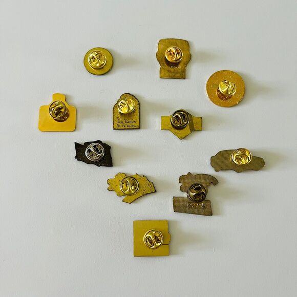 Set of 11 Various Vintage Antique Metal Finish Hat, Lapel Pins Badges - Picture 2 of 2